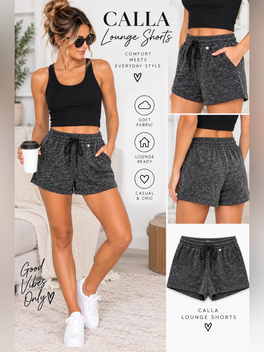 CALIA by Carrie Underwood Charcoal Speckled Athletic Lounge Shorts Size Small